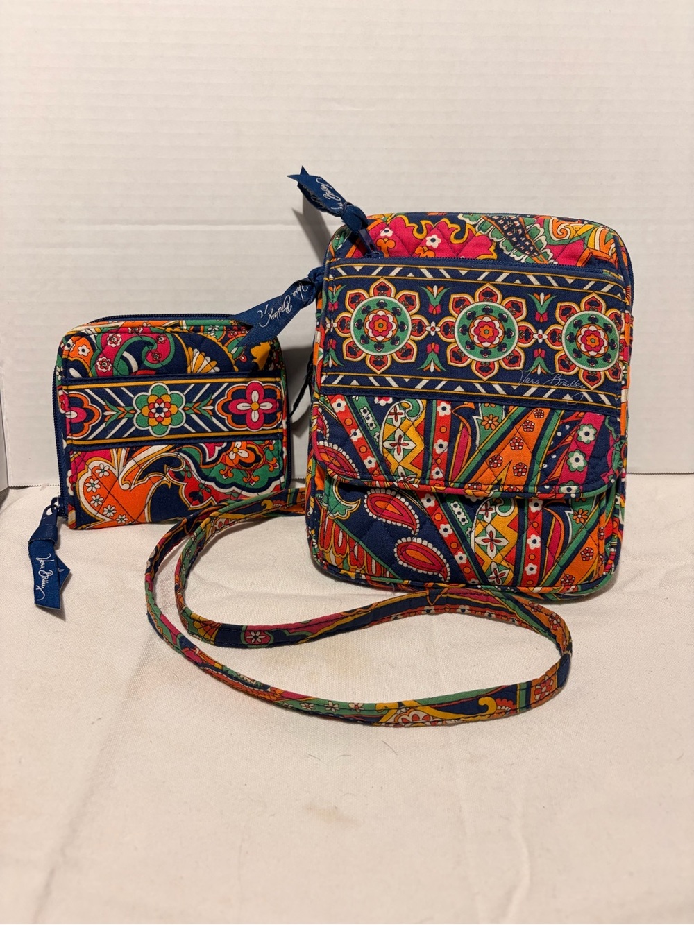 Vera Bradley Navy Multicolor Paisley Crossbody with Matching Wallet